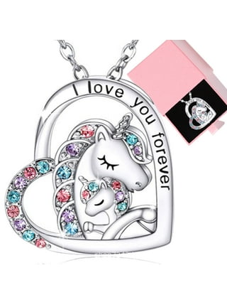 Unicorns Gifts for Girls Necklace: 925 Sterling Silver Crescent Moon Star  Unicorn Necklace Cubic Zirconia Unicorn Little Girl Jewelry for Teen Girls  