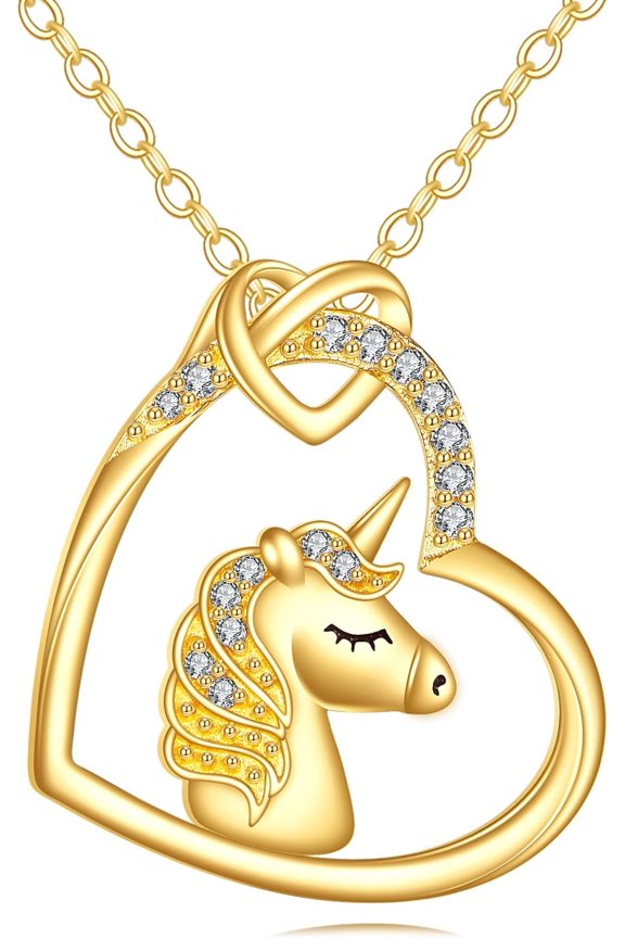 Unicorn Necklace for Women 14K Real Gold Animal Pendant Birthday Gifts Jewelry for Her