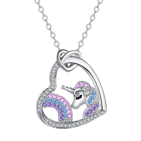 Unicorn Necklace for Women, Sterling Silver Rainbow Unicorn Necklace, Jewelry Birthday Gifts for Girlfriend Daughter