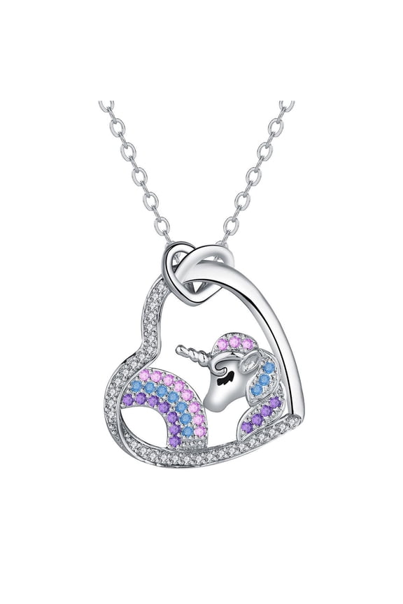 Unicorn Necklace for Women, Sterling Silver Rainbow Unicorn Necklace, Jewelry Birthday Gifts for Girlfriend Daughter