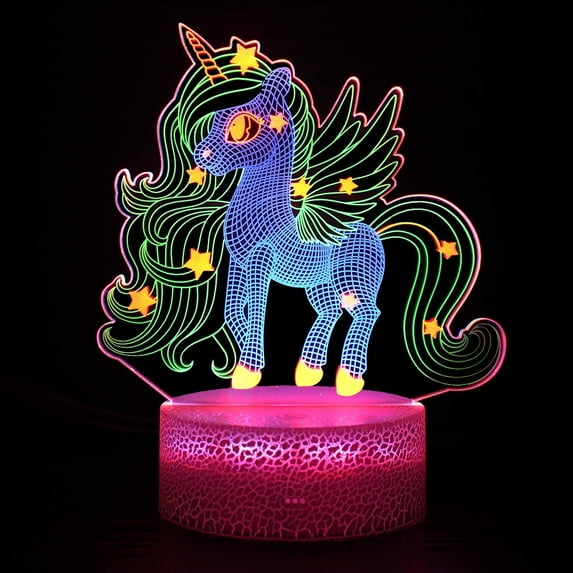 Unicorn Night Light 3D Illusion Lamp Unicorn Lights for Kids Room, 3 Flashing Modes Christmas Birthday Gifts for Boys Girls Kids Teen