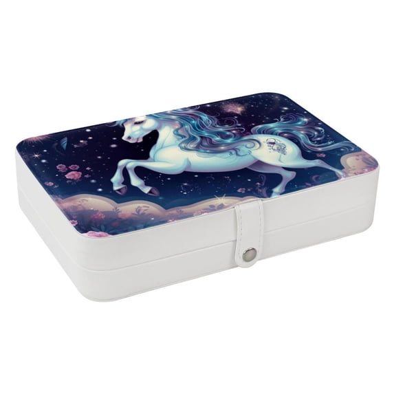 Unicorn PU Leather Jewelry Box with Removable Compartment and Earring Holder, Portable Travel Organizer