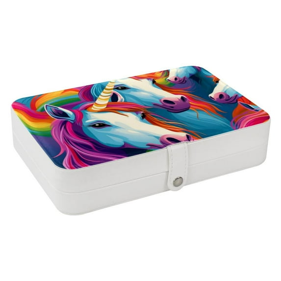 Unicorn PU Leather Jewelry Display Organizer Box Display Case Portable Earring Holder with Removable Compartment