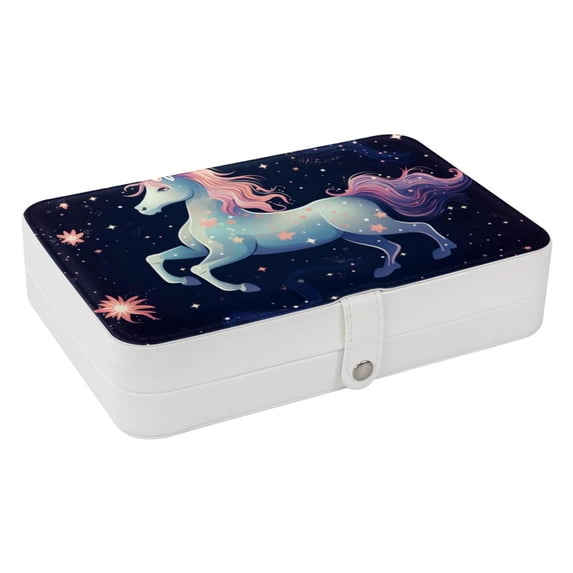 Unicorn PU Leather Jewelry Organizer Box with Removable Compartment and Portable Design for Necklace, Earring, and Jewelry Storage