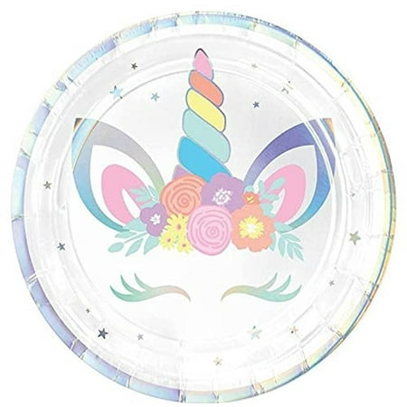 Unicorn Party Design Round Iridescent Paper Plates-8pc