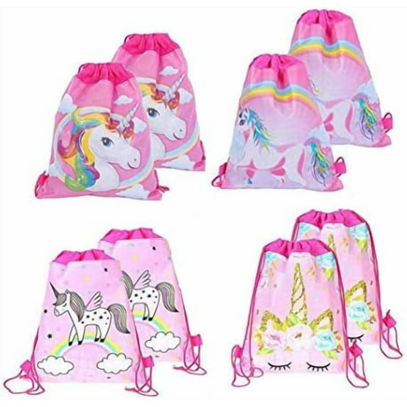 Unicorn Party Favor Bag, 8 Pack Unicorn Drawstring Backpacks as Party Gift Bags, Trick or Treat Bags Goodie Bags for Kids Birthday Party, Baby Shower Gifts and Other Celebrations