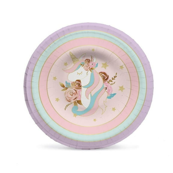 Unicorn Party Laminated paper plates for Snack 7" - 8 pack / Girl Baby Shower Decoration, Unicorn Birthday Party, Party Supplies, Theme Girl