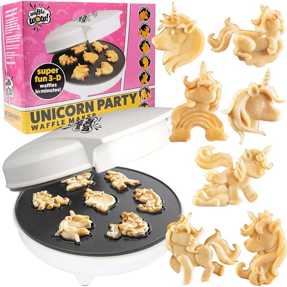 Unicorn Party Mini Waffle Maker- Create 7 Different Unicorn Animal Shapes in Minutes, Make Breakfast Fun and Cool for Kids & Adults with Novelty Magical Pancakes - Electric Non-Stick Waffler Iron, Gre