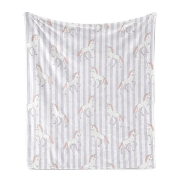 Unicorn Party Soft Flannel Fleece Blanket, Childish Theme Unicorns Pattern Fairytale Mythological Animals, Cozy Plush for Indoor and Outdoor Use, 70" x 90", White Rose Pastel Purple, by Ambesonne