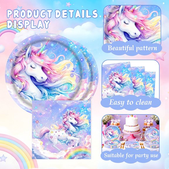 Unicorn Party Supplies - Dreamy Sparkle Design Disposable Tableware Set for Magical Celebrations