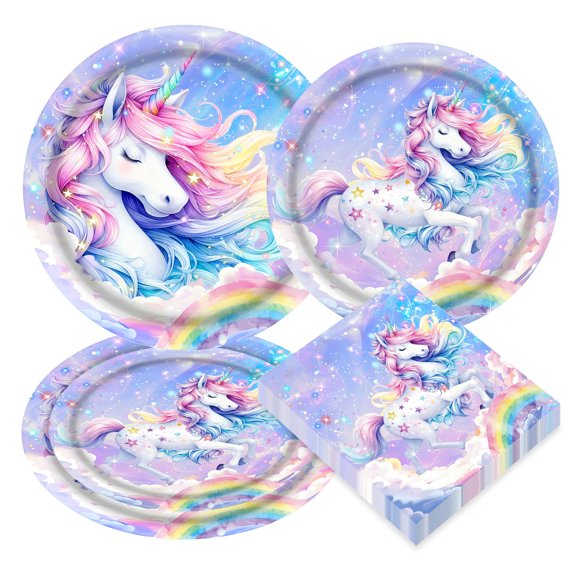 Unicorn Party Supplies - Dreamy Sparkle Design Disposable Tableware Set for Magical Celebrations