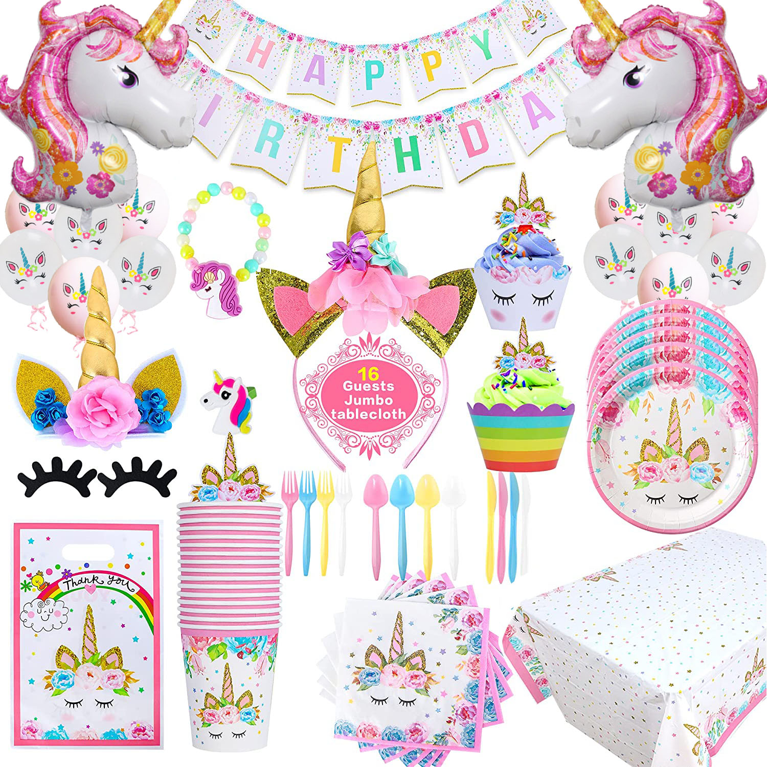 Unicorn Party Supplies and Plates for Girls Birthday - Unicorn Birthday Party Decorations Set with Goodie bags,Unicorn Ring,Unicorn Bracelet, XL Table Cloth for Creating Amazing Unicorn Theme Party - image 1 of 7