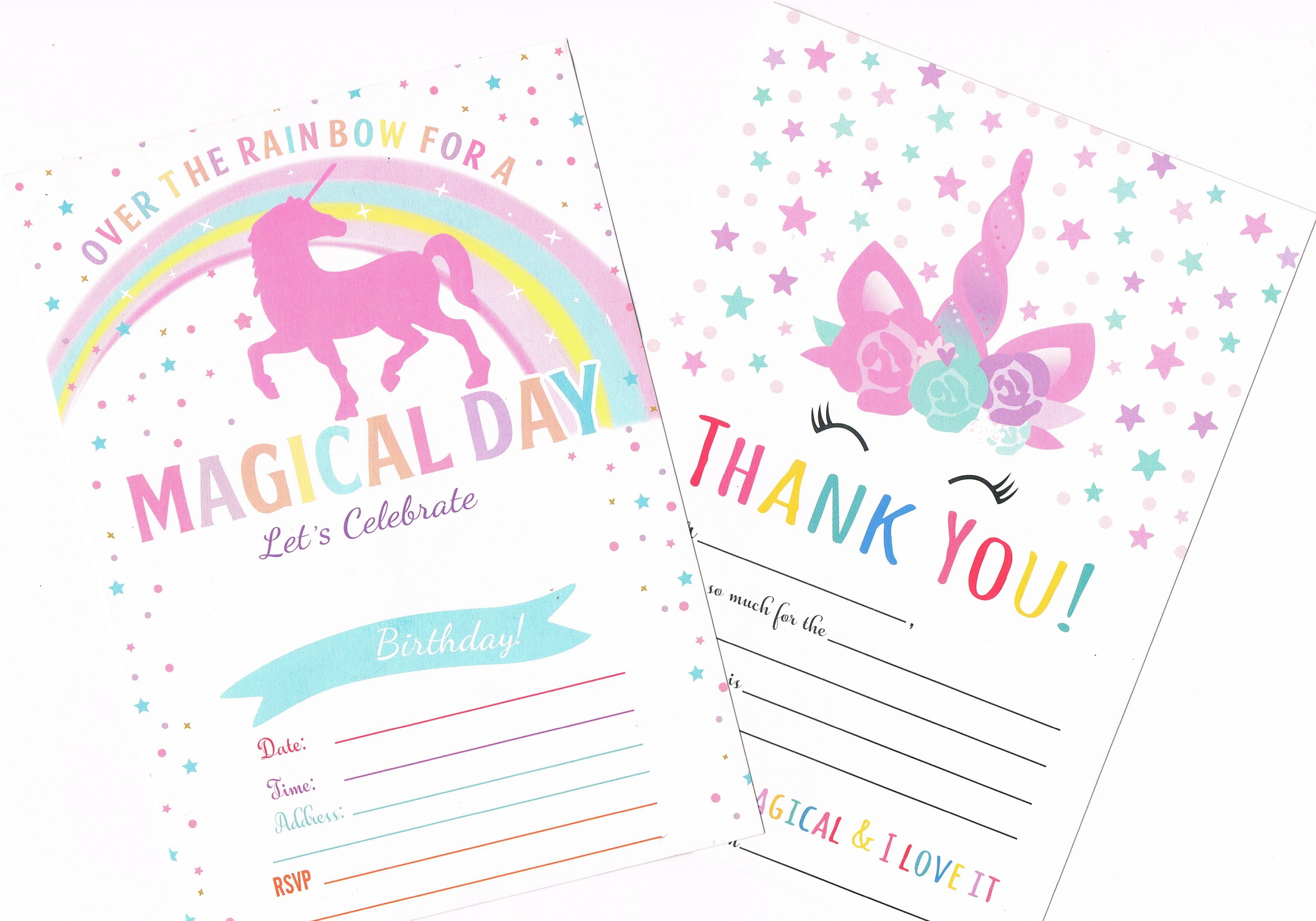 Walmart Unicorn Party Supplies: Rainbow Kids Invites \u0026 Thank You Set, 50  Count with Envelopes - Walmart.com, image size:3367x2356