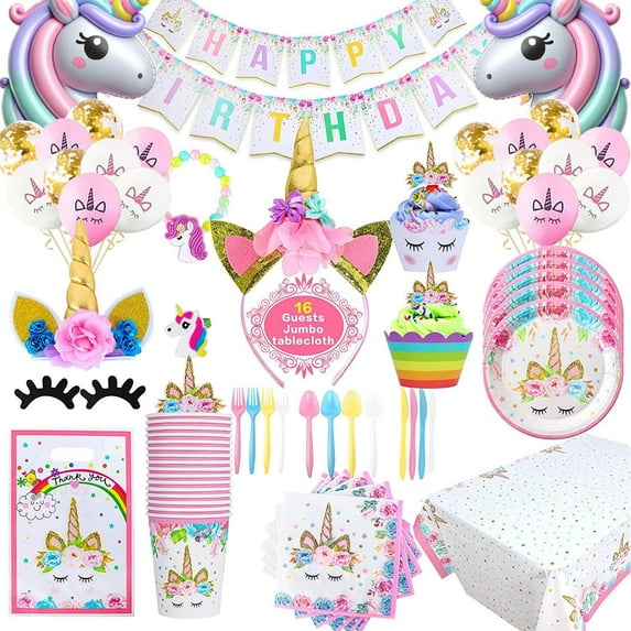 Unicorn Party Supplies for Girls - Unicorn Birthday Decorations with Plates Disposable Tableware for Unicorn Theme Party