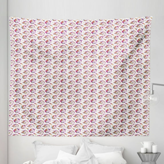 Unicorn Party Tapestry, Cartoon Pattern with Colorful Maned Horn Horse and Ice Creams, Fabric Wall Hanging Decor for Bedroom Living Room Dorm, 5 Sizes, Multicolor, by Ambesonne