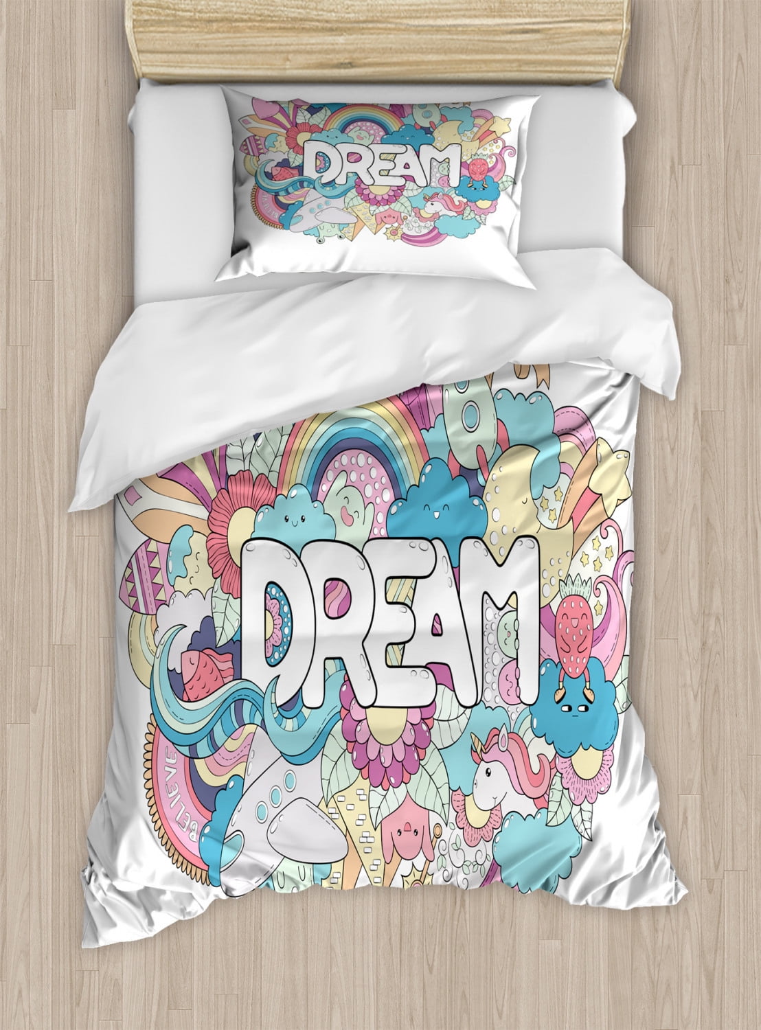 Dreamy Unicorn Cartoon Twin Duvet Cover Set