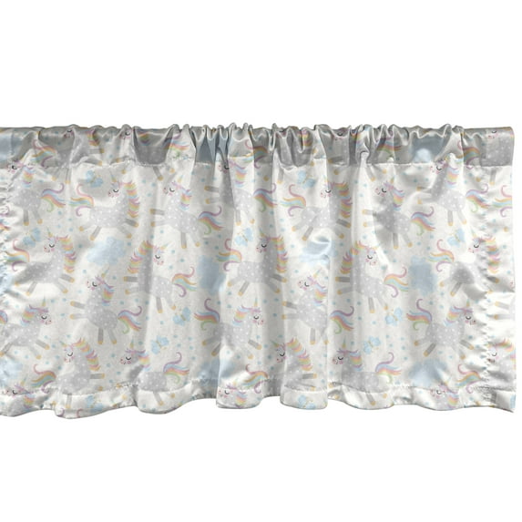 Ambesonne Unicorn Party Valance Pack of 2, Cartoon Magic Horse, 54"X12", Multicolor