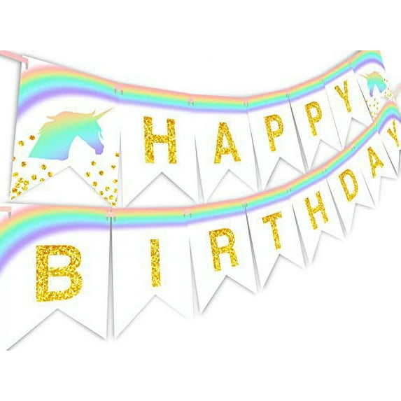 Unicorn Pastel Rainbow Happy Birthday Banner Pennant