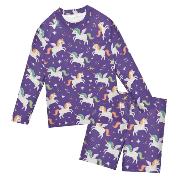 Unicorn Pattern Boys' Bathing Suit UPF 50+ Boys' Rash Guard Sets Stretchy Quick Dry 3T-10T