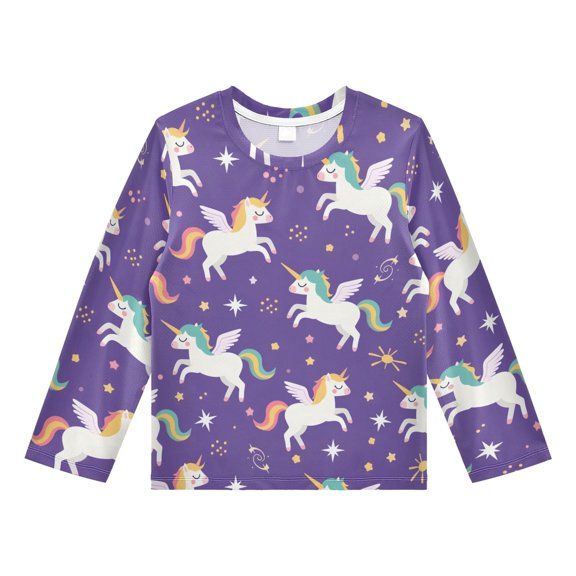 Unicorn Pattern Boys' Rash Guard Shirts UPF 50 Plus Sun Protection Short Sleeve Swim Tees 9-10T