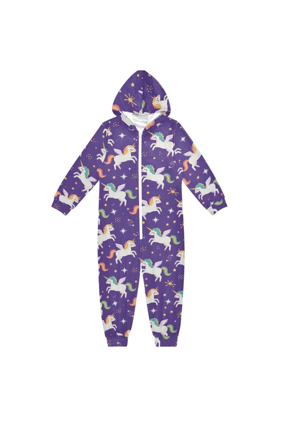 Unicorn Pattern One Piece Pajamas Soft Jumpsuit Cozy Sleep and Play Romper Zipper and Pockets 4T