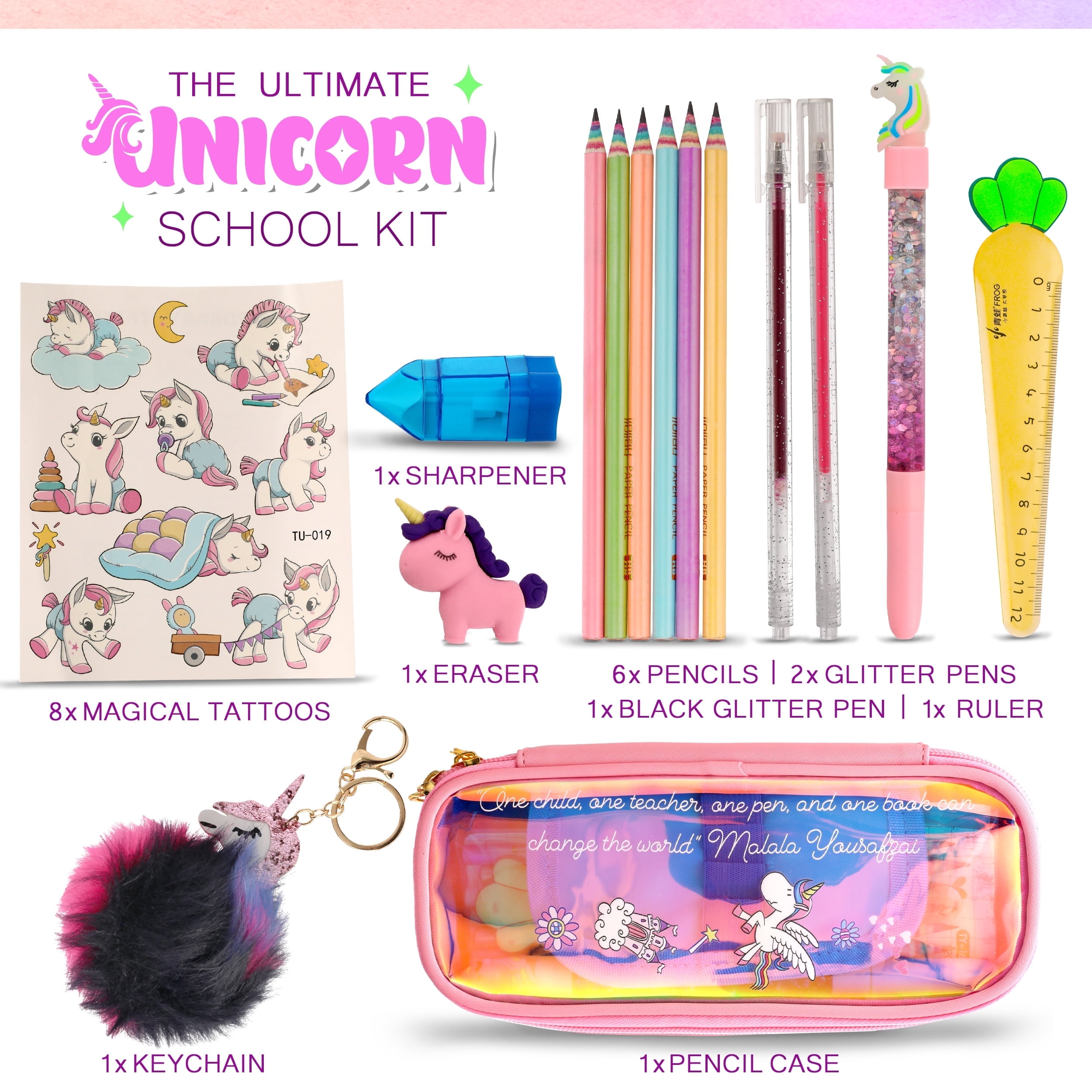 Unicorn Pencil Case With Supplies