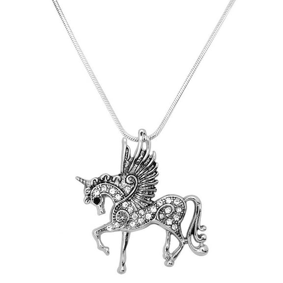 Unicorn Pendant Necklace Earring Rhinestone Crystal Rhodium Plated 17 Inch Snake Chain J0892