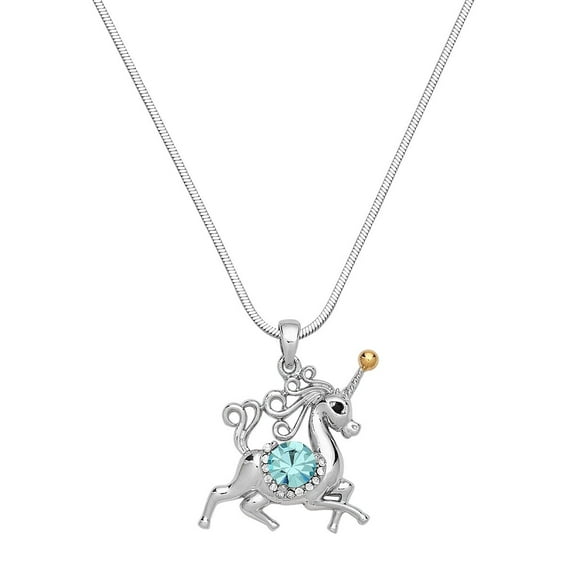 Unicorn Pendant Necklace Rhinestone Crystal Rhodium Plated 17 Snake Chain J1085-AQ