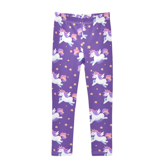 Unicorn Pentagram Purple Printed Leggings Yoga Pants for in 4t to 10t