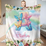 Unicorn Personalized Blanket with Initial Name, Custom Girls Throw Blankets for Daughter Gifts On Birthday D1 Small