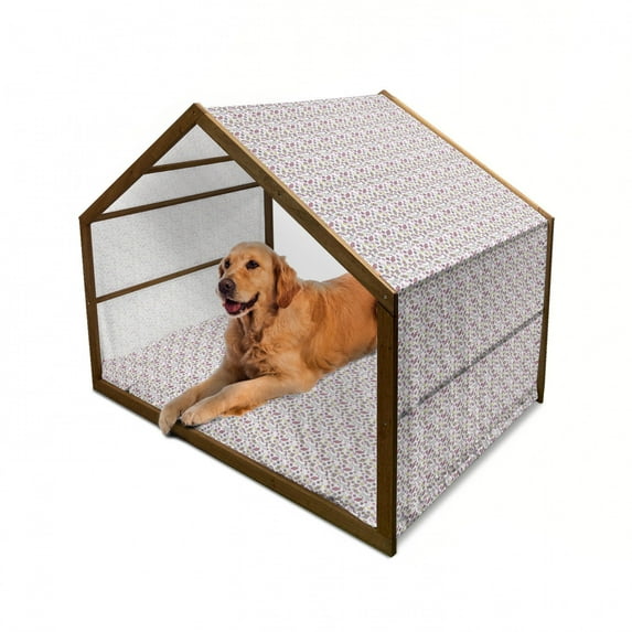 Unicorn Pet House, Unicorn Motif with Ice Cream Candies Stars Hearts Playroom Design, Outdoor & Indoor Portable Dog Kennel with Pillow and Cover, 5 Sizes, Yellow Lilac Pink, by Ambesonne
