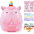 thumbnail image 1 of Unicorn Piggy Bank for Girls,Unbreakable Kids Piggy Bank with 2 Alphabet & 2 Rhinestone Stickers & Unicorn Bracelet Set, Coins Money Banks for Kids Toddlers, Christmas Unicorn Toy Gifts for Girls Pink, 1 of 8