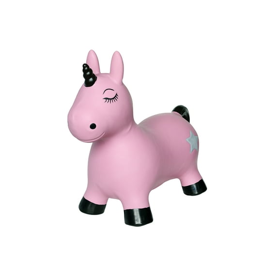 Unicorn Pink Bounce & Ride-on Inflatable Hopper Toy with Pump