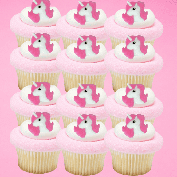 Unicorn Pink White Edible Sugar Cake Cupcake Dessert Icing Decorations Topper- 12 ct