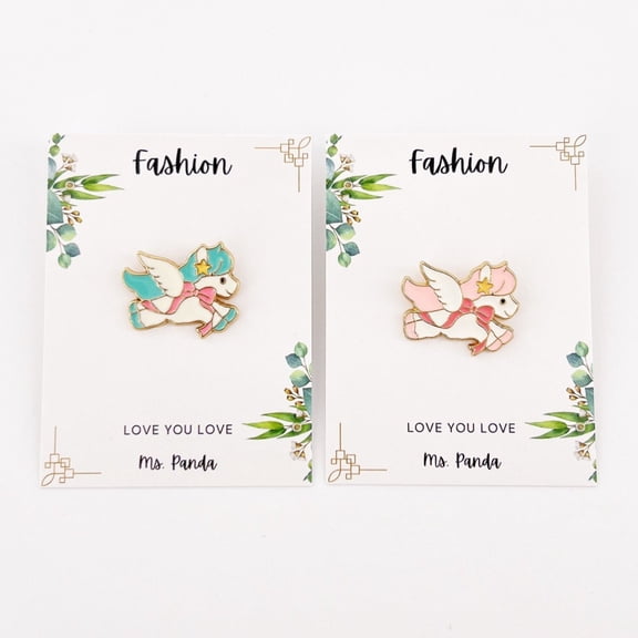 Anime Lapel Enamel Pins - 2 piece Unicorn Pins, Pink & Green Metal Jewelry for Women