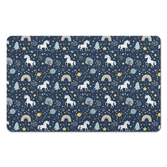 Unicorn and Planet Blue Pattern Diatomite Bath Mat, Shower Floor Mat ...