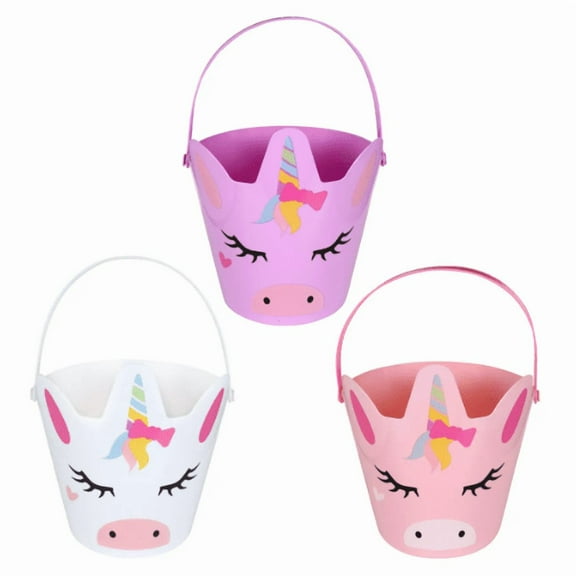 Unicorn Plastic Easter Magic Pails with Handles - Pink Purple White Majestic Unicorn Pails Parties Supplies Celebration Birthdays Holiday School Office Gifts Treats 3pk-