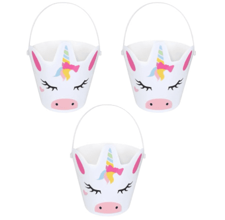Unicorn Plastic Easter Magic Pails with Handles - White Majestic Unicorn Pails Parties Supplies Celebration Holiday Birthdays School Office Gifts Treats