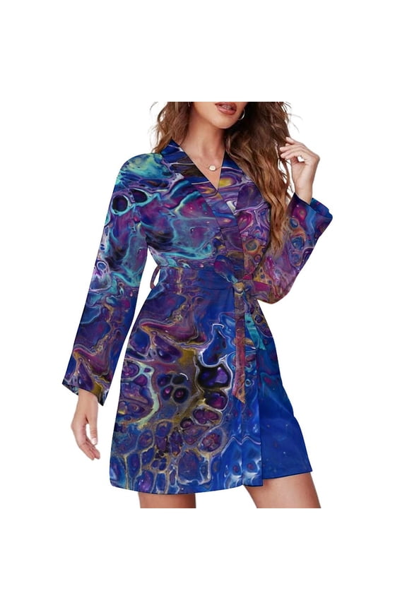 Unicorn Poop Night Robe Long Sleeve V Neck Robe With Belt Women's Sleepwear Dresses