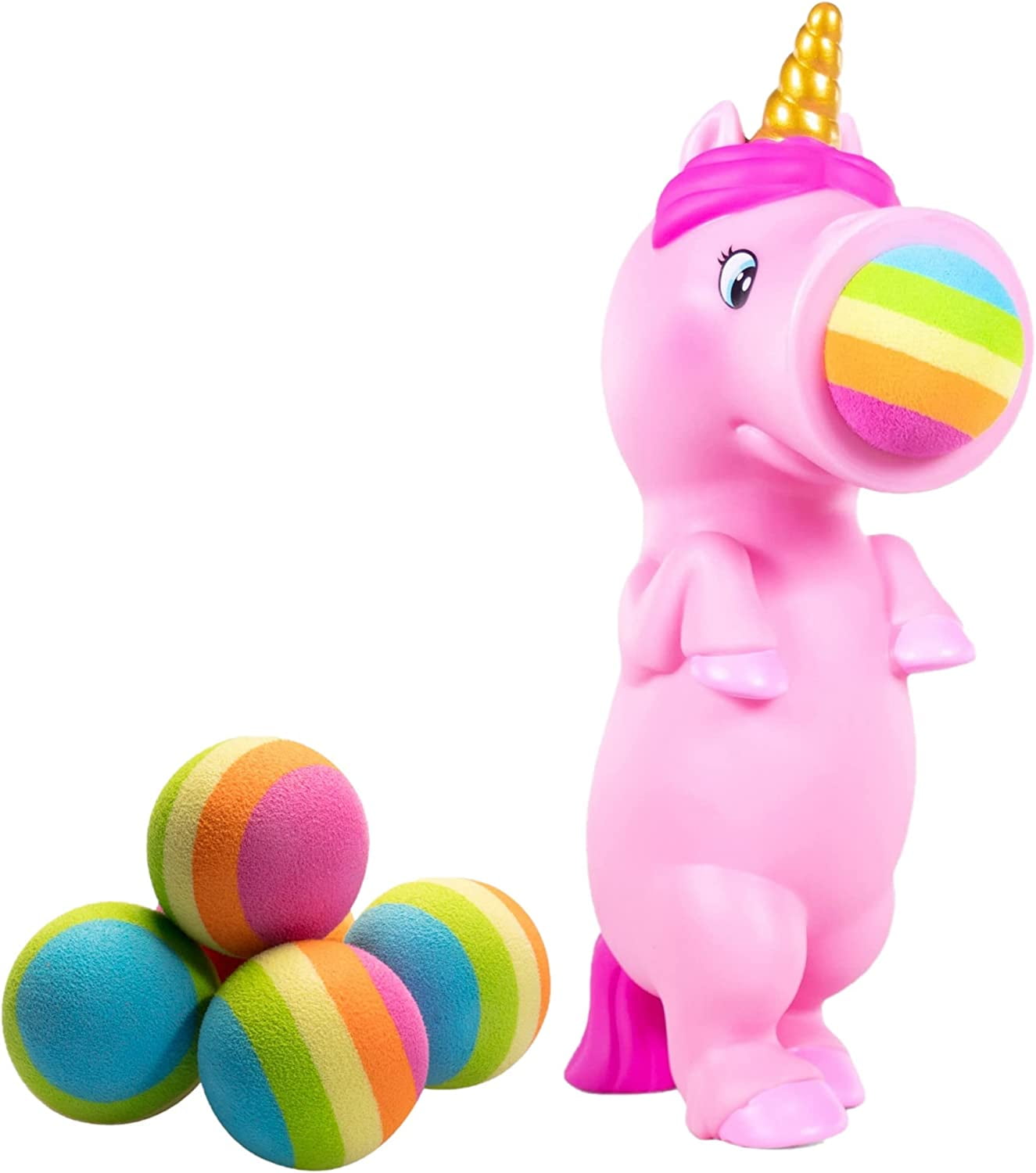 Hog Wild Pink Unicorn Popper Toy - Pop Foam Balls Up to 20 Feet - 6 Rainbow Balls Included - Age 4+