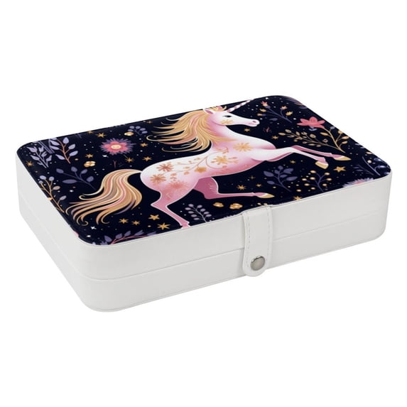 Unicorn Portable PU Leather Jewelry Organizer Display Case with Removable Compartment, Earring Holder, and Jewelry Stand