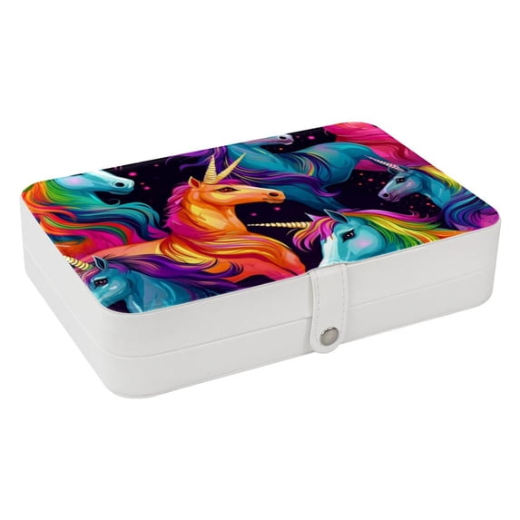 Unicorn Portable PU Leather Jewelry Organizer Display Case with Removable Compartment, Earring Holder, and Jewelry Stand