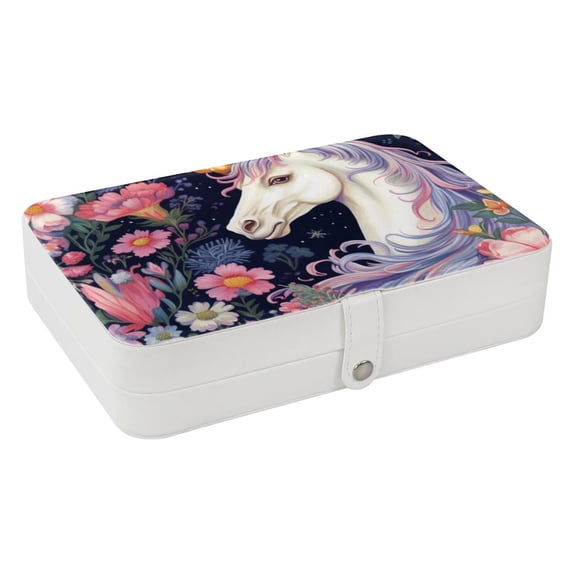 Unicorn Portable PU Leather Necklace Organizer with Removable Compartment & Decorative Box - Jewelry Boxes Included
