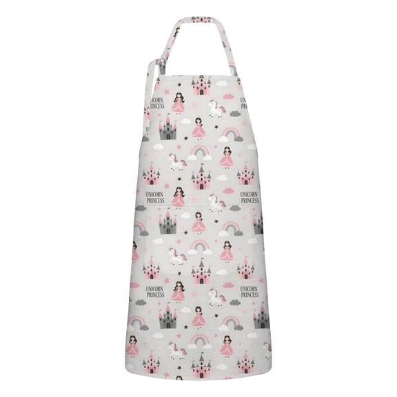 Unicorn Princess Castle Pattern Apron-Garden Aprons for Women with Pockets-Cotton Linen Waterproof Kitchen Cooking Gardening Aprons Adjustable for Kitchen,Cooking,BBQ and Salon 33x27 Inch