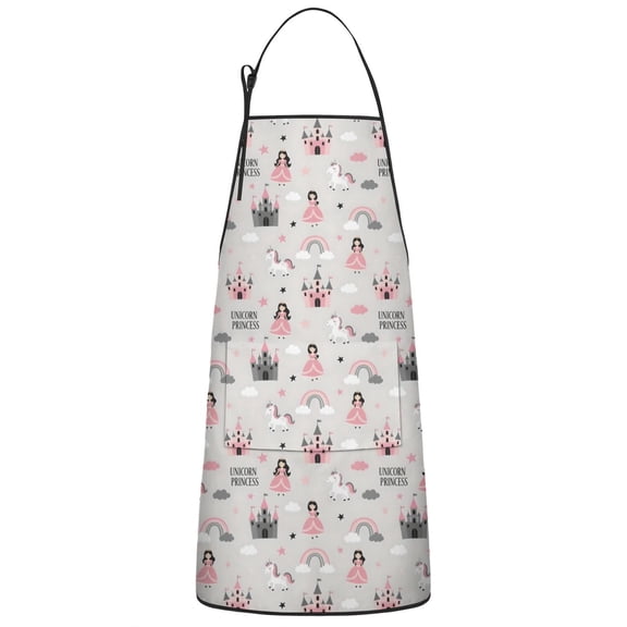 Unicorn Princess Castle Pattern Apron-Garden Aprons for Women with Pockets-Cotton Linen Waterproof Kitchen Cooking Gardening Aprons Adjustable for Kitchen,Cooking,BBQ and Salon 33x27 Inch