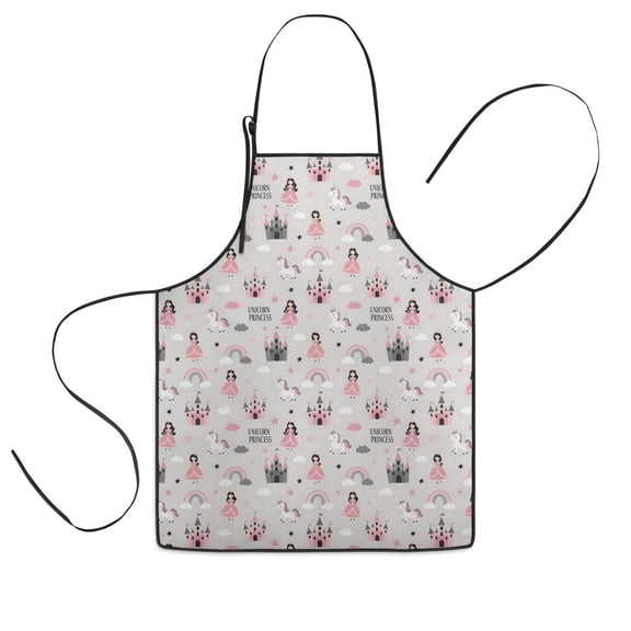 Unicorn Princess Castle Pattern Kids Aprons for Girls and Boys,Adjustable Neck Strap Toddler Aprons for Kids Cooking Baking