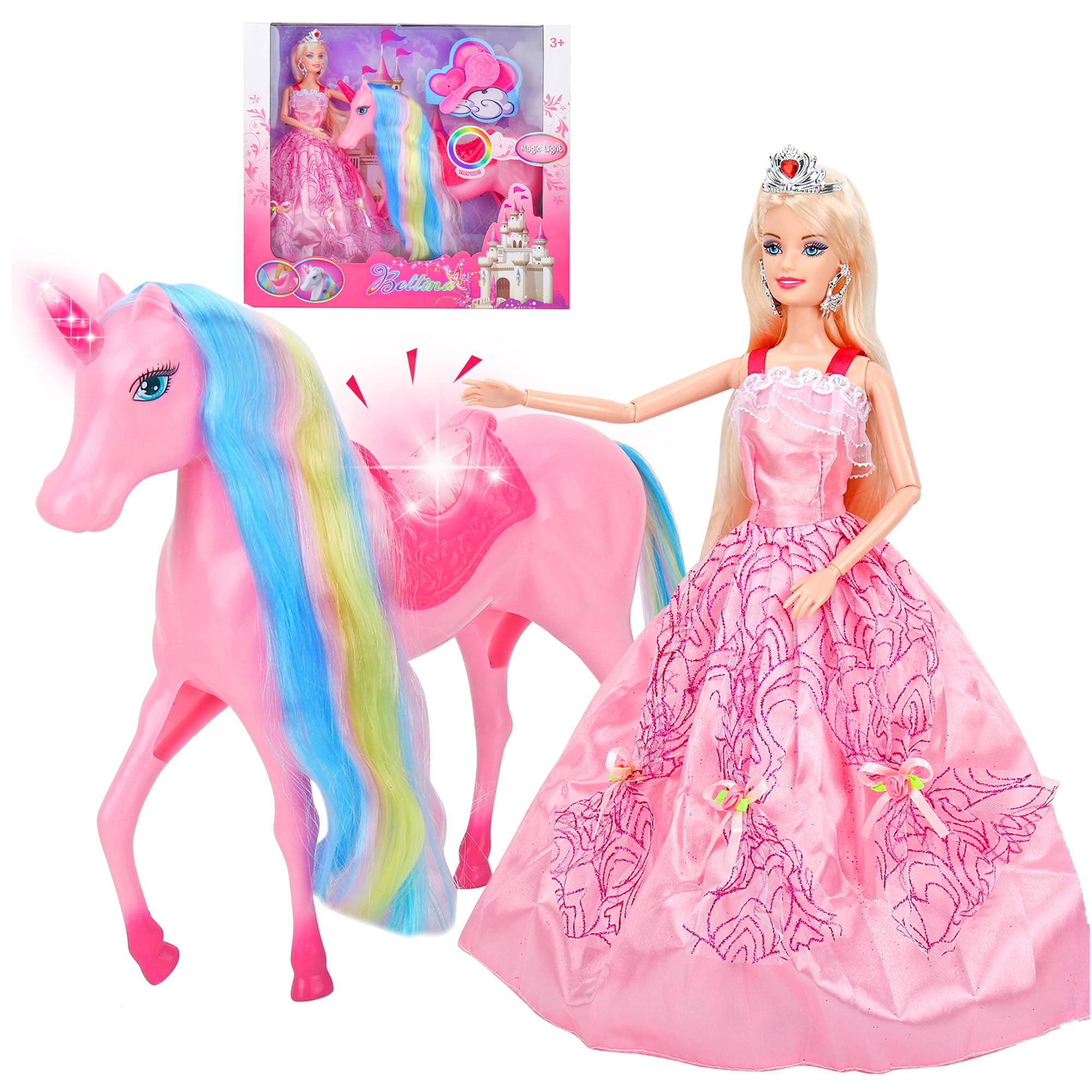 Unicorn Princess Dolls Set, Magical Light Unicorn Toys for Girls, Horse Toys, Princess Toys, Unicorn Gifts for Girls Kids Aged 3 4 5 6 7 8