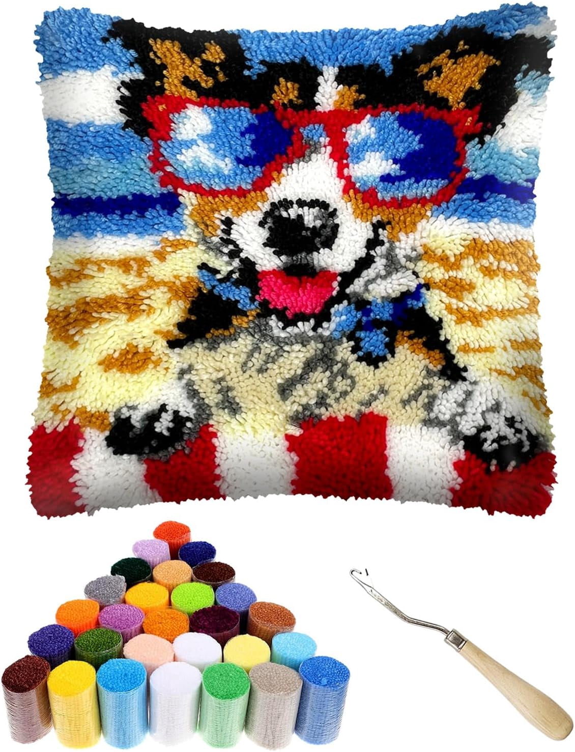 Unicorn Princess Latch Hook Kits for Adults, Beginners DIY Throw Pillow Kit Pillowcase Hook and Latch Rug Kits Cross-Stitch Cushion Cover for Home Sofa Decor Gift Idea 17x17 inch
