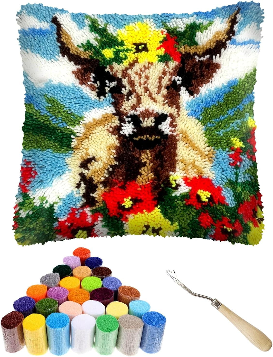 Unicorn Princess Latch Hook Kits for Adults, Beginners DIY Throw Pillow Kit Pillowcase Hook and Latch Rug Kits Cross-Stitch Cushion Cover for Home Sofa Decor Gift Idea 17x17 inch