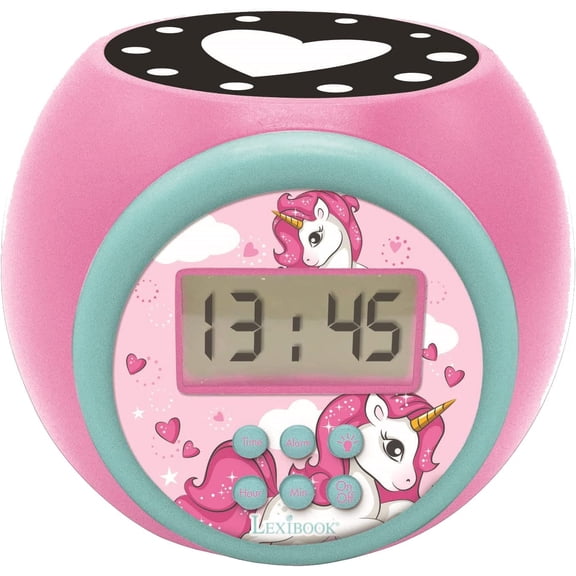 LEXiBOOK Projector Clock Unicorn with Snooze Alarm Function, Night Light with Timer, LCD Screen, Battery Operated, Pink, RL977UNI